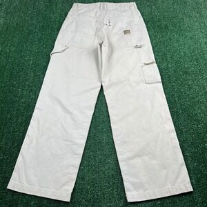 VTG Carbon Men's Baggy Carpenter Pants 29x28.5 Cream Cotton Utility Workwear Y2K
